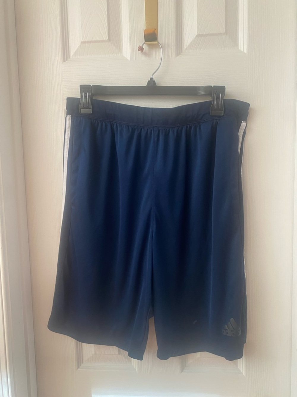 adidas Navy Athletic Shorts with White Side Stripes